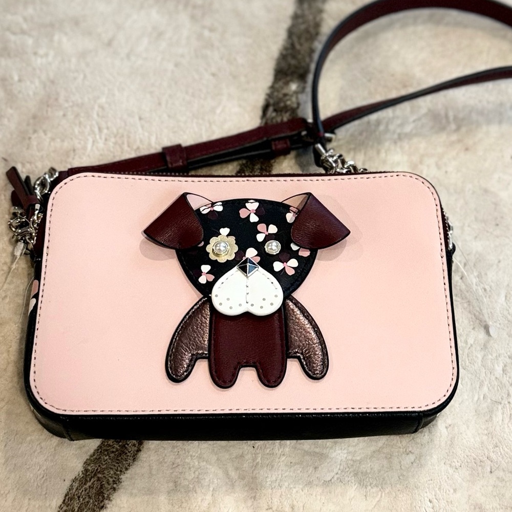 Kate Spade Pink and Burgundy Dog Crossbody Bag